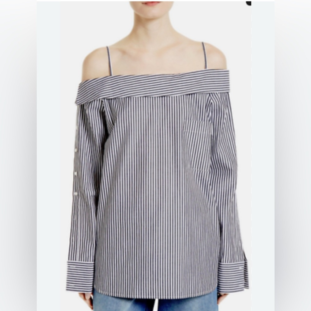 Robert Rodriguez Off the Shoulder Stripe Shirt Black/White 4